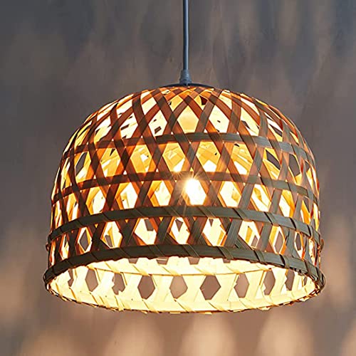 Bamboo Basket Pendant Light, 13.7" D x 9.8" H Wicker Rattan Weave Lamp Shade Farmhouse Hanging Chandelier Lighting Fixture for Kitchen Island Dining Room Living Room Bedroom Hallway Ceiling Lamp
