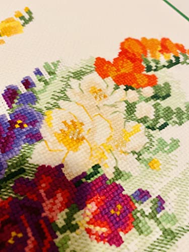 Image of RIOLIS - Freesia 1561, Floral Cross Stitch Kits 15 inchx11, Cross Stitch Kits for Beginners & Advanced, Crossstitching Kits Adult, Counted Stitching Kits, Flowers Embroidery Kit