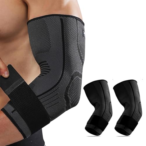 LAXDAMRE 2 PACK Elbow Brace for Men Women, Elbow Compression Sleeves With Adjustable Straps, Tennis Elbow Golfer Elbow Treatment Arm Support for Workout Weightlifting Tendonitis Pain Relief (Small)