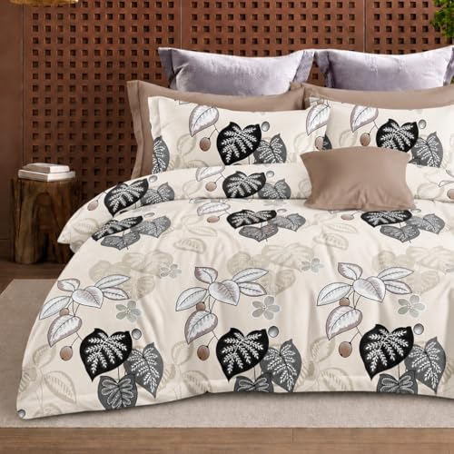 Image of DECOR2ADMIRE 300TC Glace Cotton Printed Super King Size Double Bedsheet with Two Pillow Covers, 108 x 108 Inches or 9 Feet x 9 Feet - (Leaf Blooms)