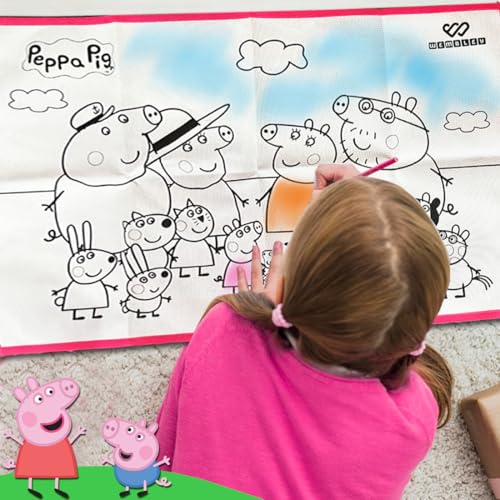 Image of Wembley Peppa Pig Coloring Mat with 12 Markers - Durable,Reusable,& Educational Doodle Mat for Kids Ages 3+ Perfect for Learning,and Fun - Ideal Gift for Toddlers,Birthdays,and Classrooms,Multicolor