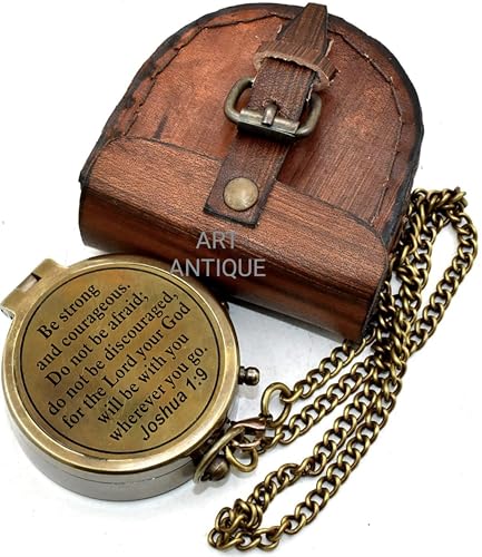 Brújula de bolsillo de latón con cita bíblica Joshua 1:9, regalo religioso inspirador ideal para graduación y bautizo miniatura 2
