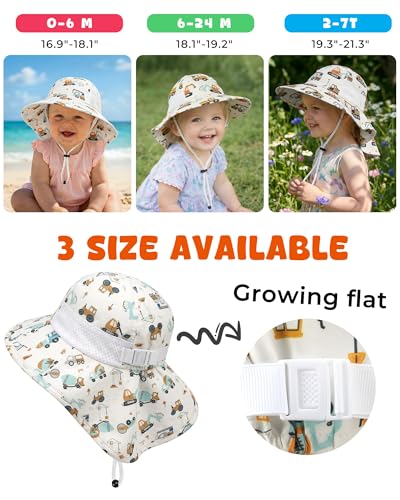Image of Toddler Baby Sun Hat Kids Summer Beach Essentials Adjustable Beach Hats with Bucket Wide Brim for Boys Girls Age 0-14 Years