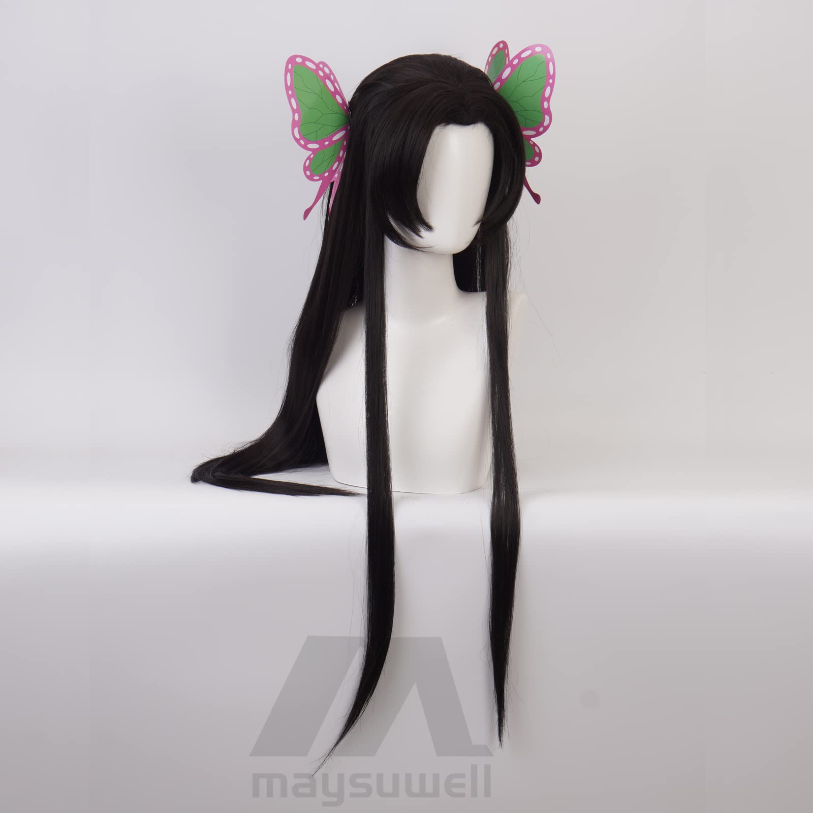 Black Long Straight Hair with Butterfly Hair Clip for Women Halloween Cos Anime Party Heat Resistant Synthetic Fabric Costume Hair - Image 2