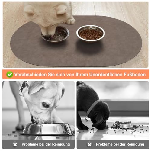 Napfunterlage Hunde und Katze, Futterunterlage Katzen rutschfest Unterlage Katzennapf, Super Saugfähige Schnelltrocknend Hundenapf Unterlage Futtermatten für Haustier (Braun, 30 x 50 cm)
