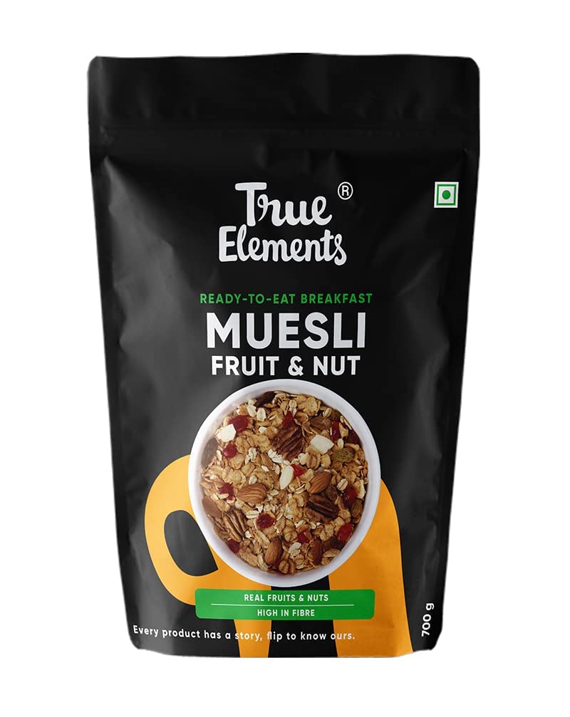 Muesli Fruit and Nuts 700g by True Elements - Wholegrain Breakfast Cereals with Oats and Dry Fruits | Cereal for Breakfast | 100% Clean Freeze Dried Fruits with No Added Sugar