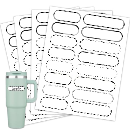 Image of 240 PCS Waterproof Bottle Labels, Write-On Kids Name Labels, Self-Laminating Self-Adhesive Bottle Strickers for Daycare School, Black & White Pattern Design - Assorted Sizes