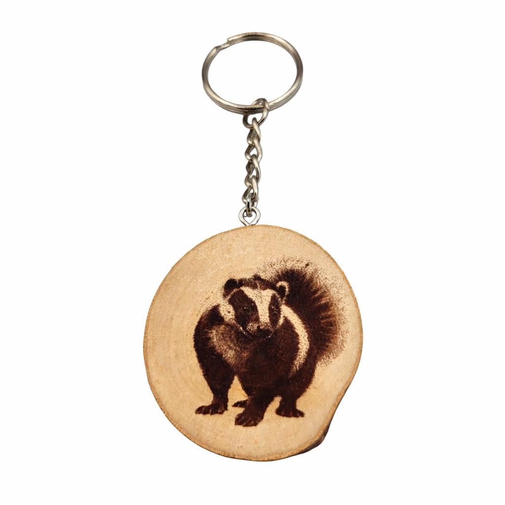 Promotech Skunk Handmade Laser Engraved Single Piece Wooden Keyring, natural wood, W5L5