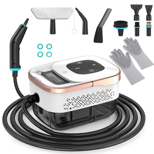Limpiador a vapor, 6 Velocidades Vaporeta Limpieza de Mano, vaporeta limpieza hogar potente 2500W, 1250ML Limpiador vapor portátil, limpiador de vapor multiusos con 12 accesorios (Blanco 1)