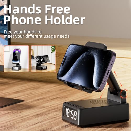 Lartedaux 4 In 1 Bluetooth 5.3 Wireless Speaker With Adjustable Phone Stand Wireless Charging Station, Digital Alarm Clock & Portable Speaker Support Usb Drive thumb #3
