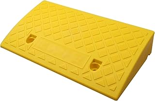 Rampa de umbral portátil de PVC con ranura para tarjetas de rejilla, color amarillo, 50 x 27 x 11 cm, ideal para sillas de ruedas y scooters