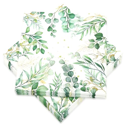 KASURE 60 Pièces Serviettes en Papier Eucalyptus 33 x 33 cm, Serviette de Table Vert Sauge, Décoration de Table pour Mariage, Fête de Jardin, Anniversaire...