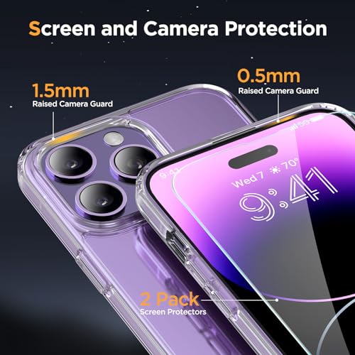 Image of Miracase Magnetic for iPhone 14 Pro Case 6.1 inch (Compatible with MagSafe)(with 2X Screen Protectors) Military-Grade Protection, Anti-Fingerprint Translucent Matte Phone Case Cover, Clear