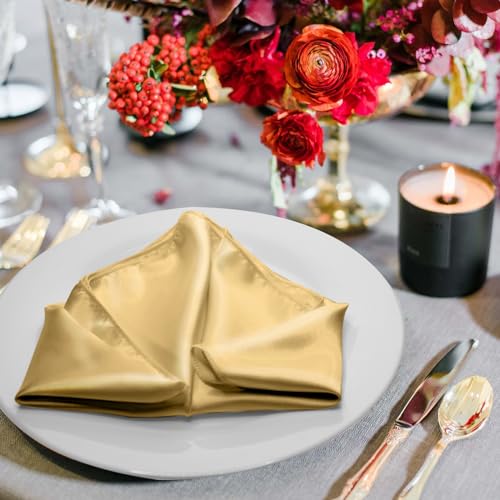 Serviettes de table en satin réutilisables décoration fête Noël doré