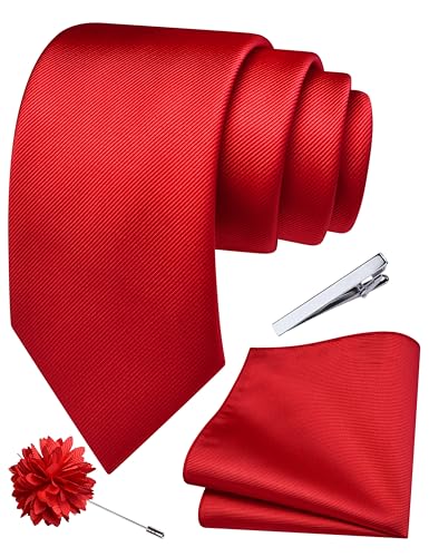 Image of Branduce 3.15 inch(8cm) Solid Formal Tie and Pocket Square Plain Necktie Lapel Pin and Tie Clip Set for Men