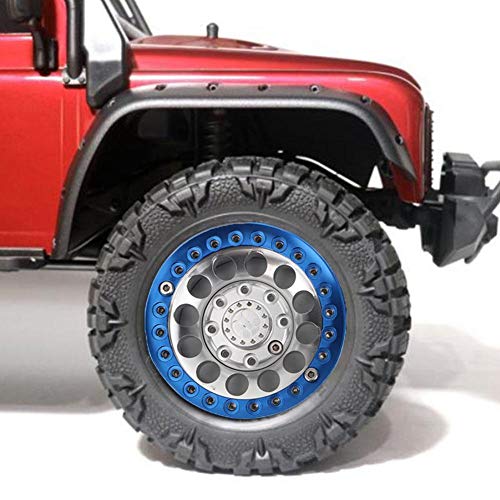 Dilwe 4 Stücke 1,9 Zoll Beadlock Felge Radnabe, Zubehörteil für SCX10 1/10 RC Crawler Car(Silver blau)