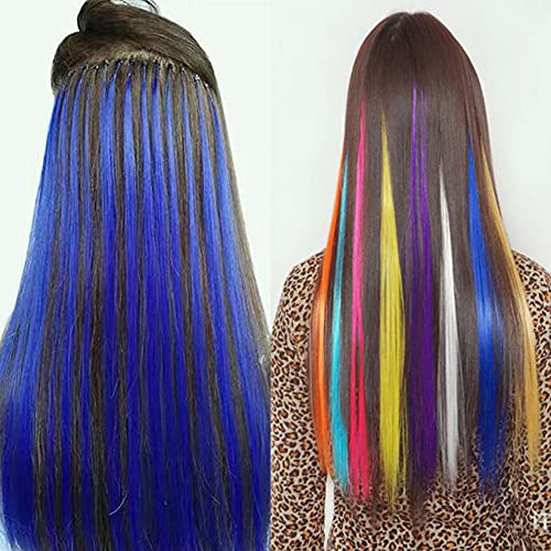 Yukayula 13 Pcs Synthetic Rainbow Hair Extensions Kit 20'' Colored Hairpieces With Tools 50 Silicon Micro Hair Beads 15 Hair Clips 1 Comb And 1 Crochet Hook Hair Tools Kit (20 Inches, Mix13) #TOP5