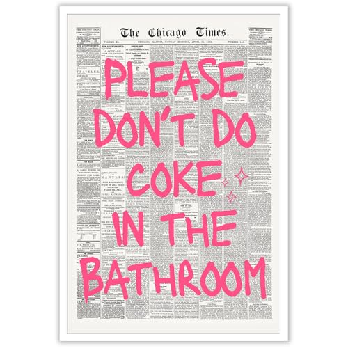 Trendy Newspaper Canvas Wall Art Please DonT Do Coke In The Bathroom Poster Funny Pink Letter Preppy Room Aesthetic Prints Painting For Home Bedroom Dorm Bathroom Wall Decor 12x16in Unframed