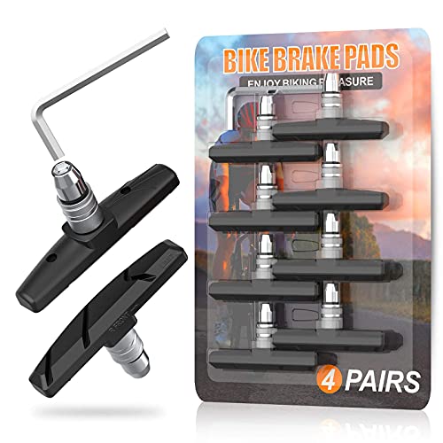 Alritz Bike Brake Pads Set, 4 Pairs Road Mountain Bicycle V-Brake Blocks Shoes With Hex Nut And Shims, No Noise No Skid, 70Mm (Black) #TOP5