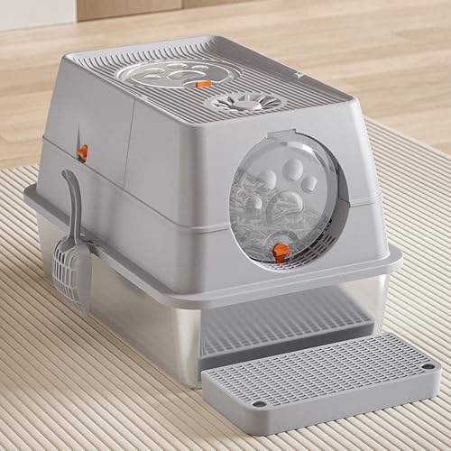 Arenero cerrado para gatos Luocute acero inoxidable grande miniatura 7