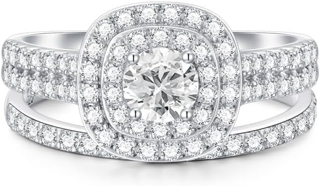 Molioaki 1-1/2 Carat (ctw) Moissanite Engagement Rings for Women Platinum Plated Silver Ring Moissanite Rings Set