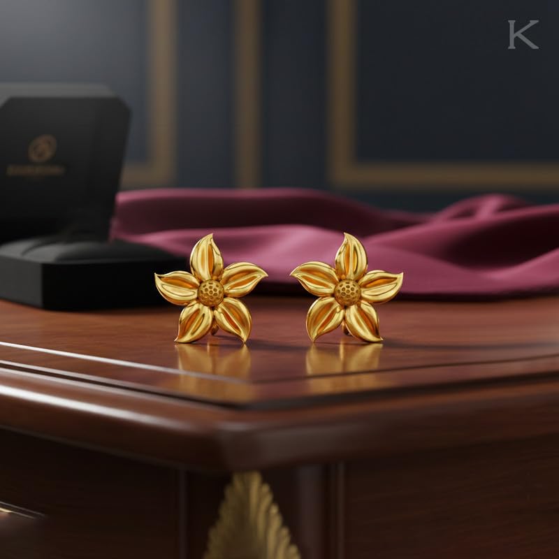 Image of KISNA JEWELS 14KT|18KT BIS Hallmark Pure Gold Stud Earrings For Women with Screw Back clouser