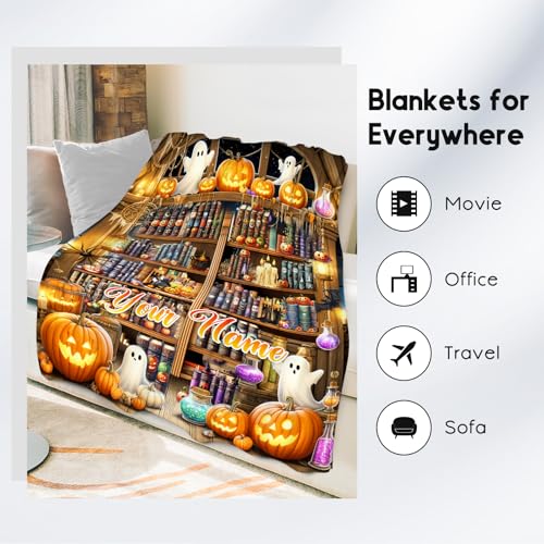 Halloween Blankets and Throws, Custom Book Blanket for Book Lovers, Personalized Gifts for Kids, Soft Fleece Throw for Girls Women (4 Sizes Choose)