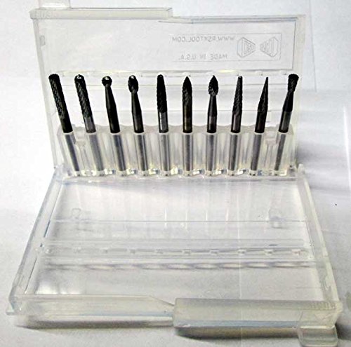 10 Pc. Made in USA 1/8" Head x 1/8" Shank Most Popular Tungsten Carbide Burr Set