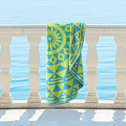 Superior Round Beach Towel, Cotton, 5 Stylish Mandala Beach Towel Designs, Super Soft, Plush And Highly Absorbent Circle Beach Towels - Molinillo Turquoise And Lime Green Medallion #TOP3