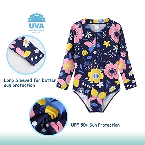 Girls One Piece Swimsuits Long Sleeve Rash Guard for Kids Girls Hawaiian Swim Shirts UPF 50+ Sun Protection4