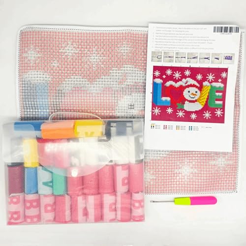 Image of Howie's Latch Hook Kits for Adults, DIY Christmas Latch Hook Kit Rug Crochet Yarn, Color Preprinted Pattern Embroidery Decoration (Love-Snowman, 19.69 x 14.96 inch)
