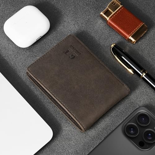 Image of Gostwo Mens Slim Bifold Wallet, RFID Blocking with ID Window & Card Slots | Faux Leather, Slim Front Pocket Fit, Multi Card Slots, RFID Privacy Protection, Gift for Men, Boy, Teen