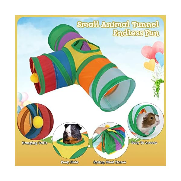 Rypet guinea pig tunnel 3 way collapsible small pet tunnels and tubes with interactive ball for baby rabbit ferret hamster chinchilla hedgehog hiding and resting - image 4