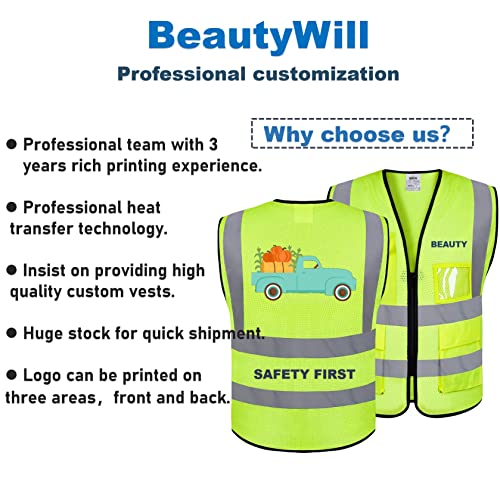 Beautywill Custom Logo 1Pcs Safety Vest Class 2 High Visibility Reflective Mesh Vest Yellow #TOP2