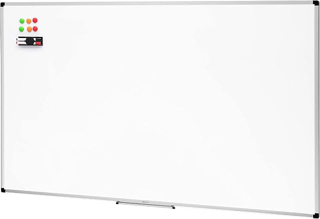 Amazon Basics Magnetic Whiteboard with Pen Tray, Aluminium Trim and Dry-Wipe Writing Surface, 90 x 60cm (WxH), White