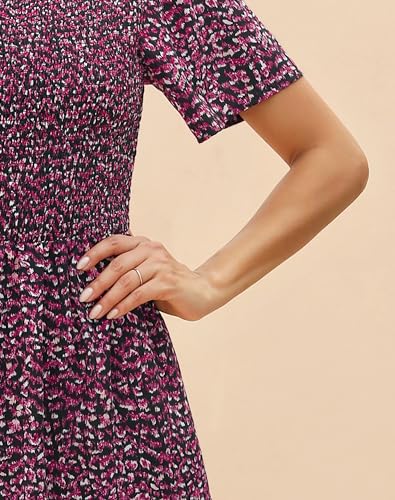 Image of Kranda Women 2025 Summer Fall Crewneck Short Sleeve Smocked Floral Maxi Dress