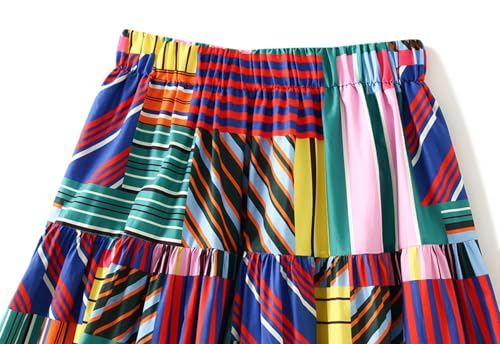 Women's Artistic Printing Skirts Summer Vacation Party Skirt High Waist Maxi Pleated Skirts2