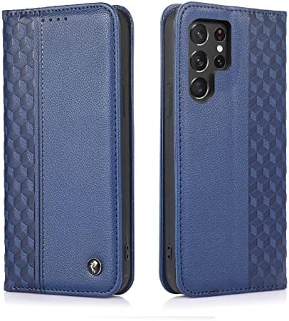 TOHULLE Case for Samsung Galaxy S22 Ultra, Premium PU Leather Wallet Case Card Holder Kickstand Built-in Magnetic Closure Plaid Pattern Flip Folio Phone Cover for Samsung Galaxy S22 Ultra - Rose Gold