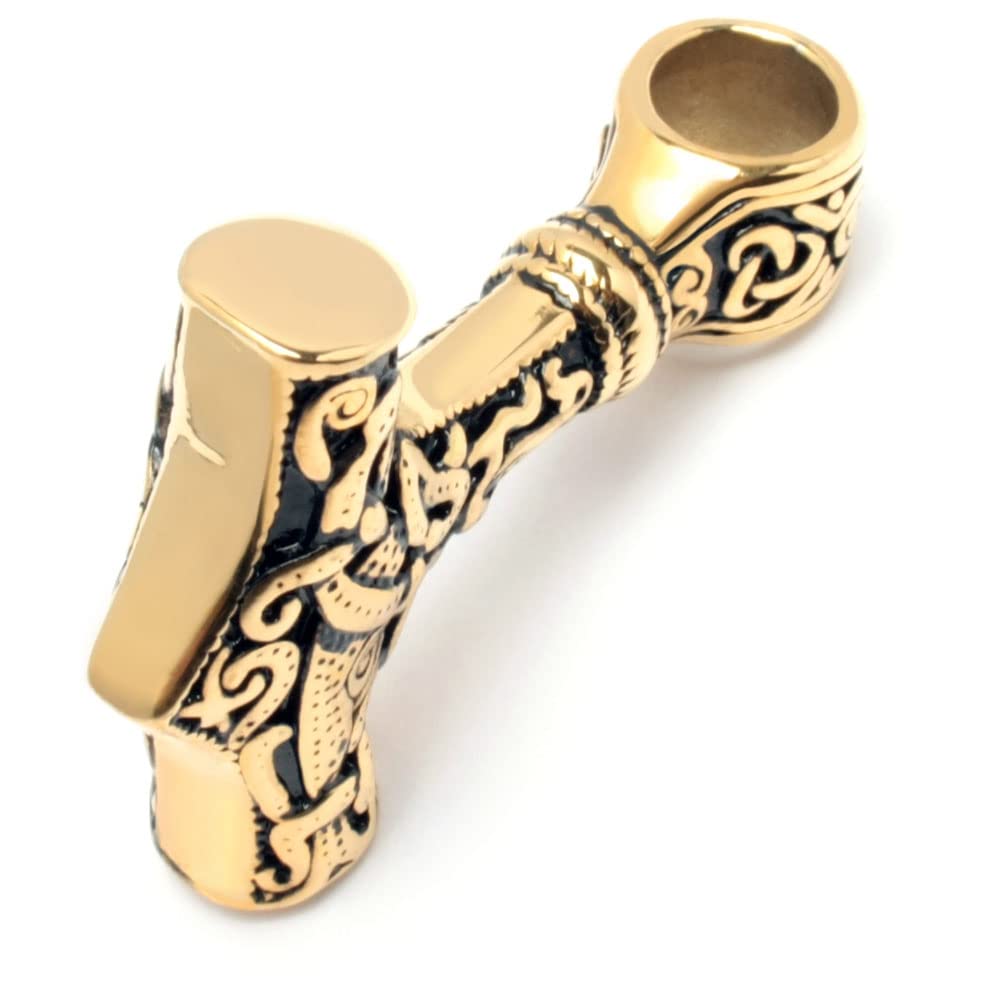 Goldener Mjölnir Thors Hammer aus vergoldetem 316L Edelstahl mit Königskette Wikingerschmuck gold Germanen-Kette Männer-Schmuck Geschenk