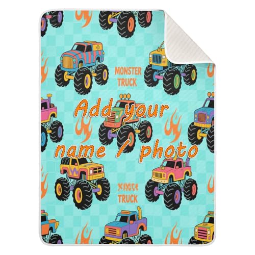 Custom Colorful Truck Fire Turquoise Cotton Blanket Cozy personalizable Image Blankets for Nursery Stroller Crib 30x40in articulos para Bebes recien nacidos ni?a