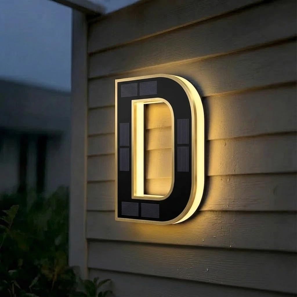 Solar House Numbers for Outside, 4.7"/6.7"/9" LED Lighted Address Sign for House, IP65 Waterproof Illuminated Modern Numbers, Dusk to Dawn Auto-Glow for Home Mailbox Yard(D-Black,9")