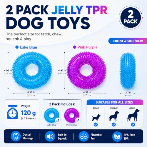 Image of Dog Chew Toys for Aggressive Chewers, Squeaky Floating Donut Rings, 2 Pack