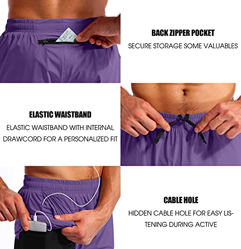 Image of Pudolla Men's 2 in 1 Running Shorts 5 inch Quick Dry Gym Athletic Workout Shorts for Men with Phone Pockets