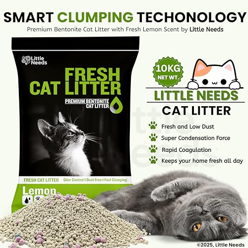 Image of Premium Bentonite Cat Litter Sand - 10kg | (5kg x 2 Packs) with Lemon Fragrance | Low-Dust, Strong Odour Control, Instant Clumping Litter for Cats & Kittens