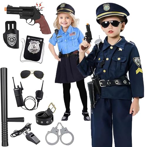 ハロウィン ポリス コスプレ 男の子 長袖 警察官 衣装 女の子 12点セット 警察 仮装 キッズ 制服 帽子 おもしろ かわいい コスチューム パーティー クリスマス イベント お巡りさん 刑事 演出服 舞台服 学園祭 文化祭 (M,男の子)
