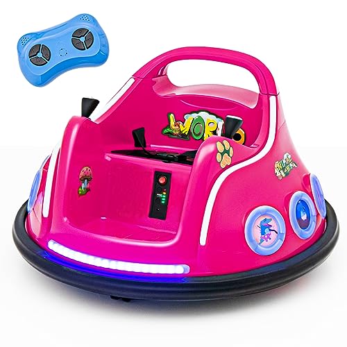 COSTWAY 12V Auto Tamponneuse Électrique Enfants avec Télécommande 2,4G, Voiture Tournante Bébé 360°avec Lumières Clignotantes & Musique, Motif...