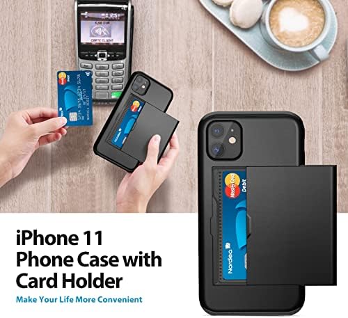 ACOCOBUY Compatible with iPhone 11 Case Shockproof Wallet Case for iPhone 11 Case with Card Holder Protective Dual Layer Armor Phone Case Rubber Bumper Cover for iPhone 11 Card Holder Slot Case Black