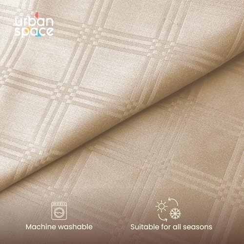 Image of Urban Space 100% Cotton 300TC Jacquard Fitted bedsheets for King Size Bed, Pure Cotton Bedsheet King Bed, Checks Fitted bedsheet King Size with 2 Pillow Covers (72 x 78 Inches, Beige Checks)