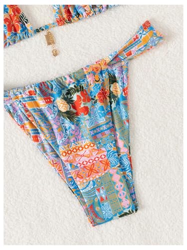 Women's 2 Piece Floral Tropical Print Bikini Set Boho Triangle Bathing Suit Tie Backless Swimsuit Sets3