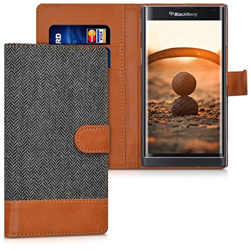 Wallet Case Compatible with BlackBerry Priv - Fabric Faux Leather Cover with Card Slots, Stand -